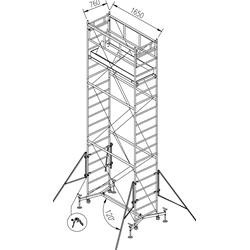 Ponte a torre su ruote per interni ed esterni (base 75x165cm) H max. 540cm, H max.Piano di lavoro 430cm.