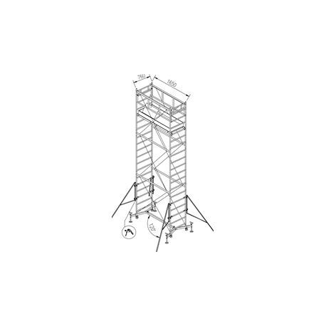 Ponte a torre su ruote per interni ed esterni (base 75x165cm) H max. 540cm, H max.Piano di lavoro 430cm.